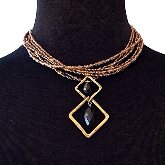 Chicos Multi Strand Beaded Necklace Brown Topaz Adjustable Length - Picture 2 of 5